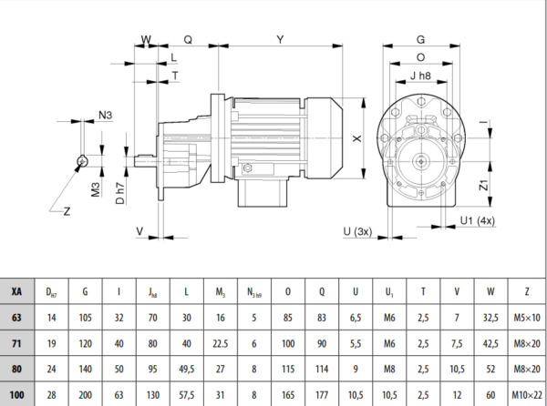 Габариты и присоединительные размеры Цилиндрический редуктор Varvel серии SXA